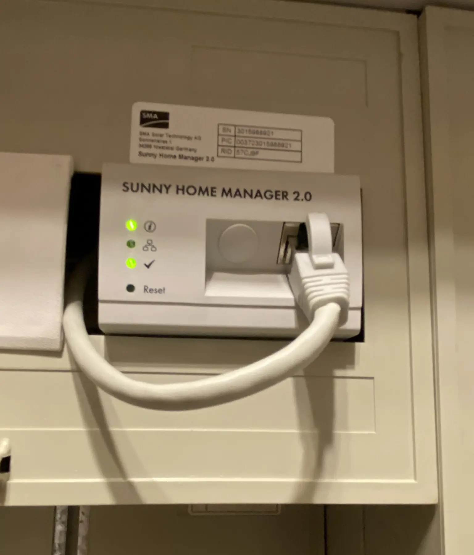 Activated Sunny Home Manager 2.0 that informs the AC•THOR about available surplus energy