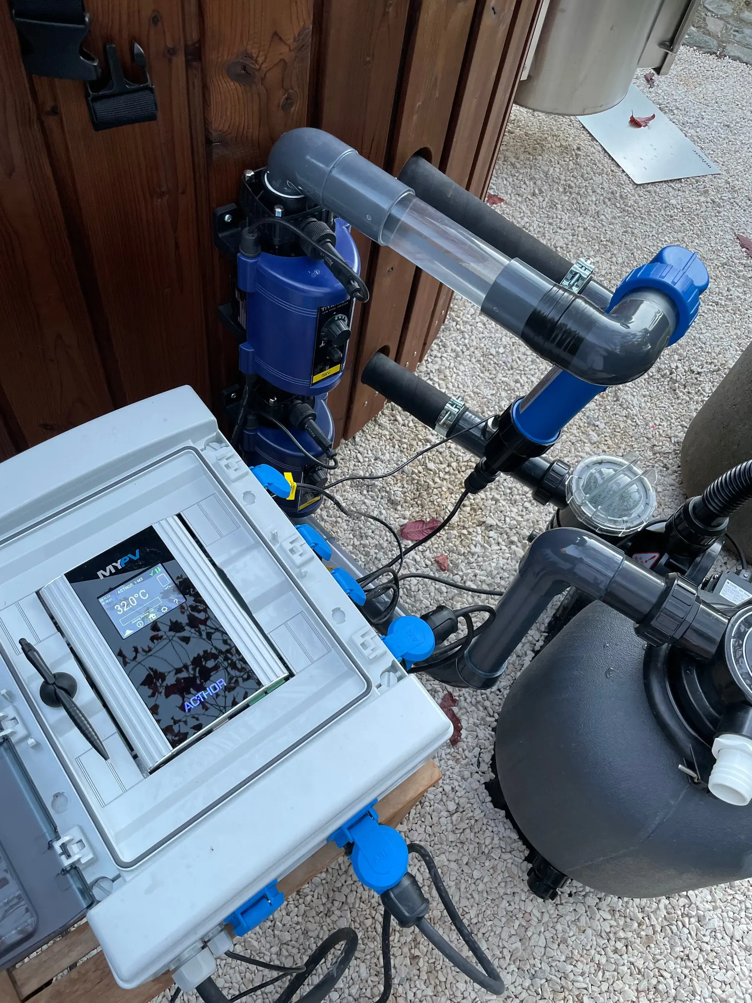 AC•THOR with additional waterproof housing connected to the heat pump of a jacuzzi