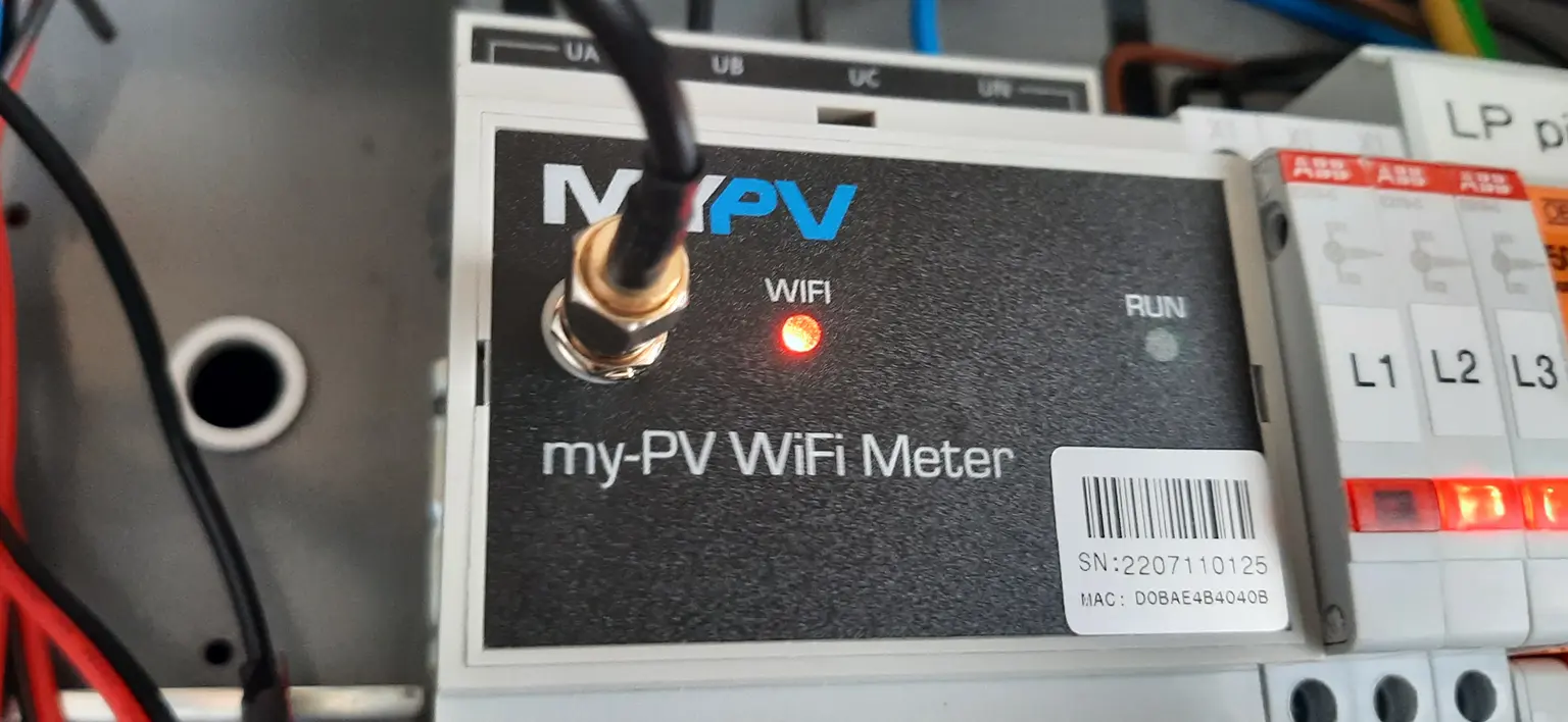 Close-up of a my-PV WiFi Meter that transmits surplus energy data to other my-PV products.