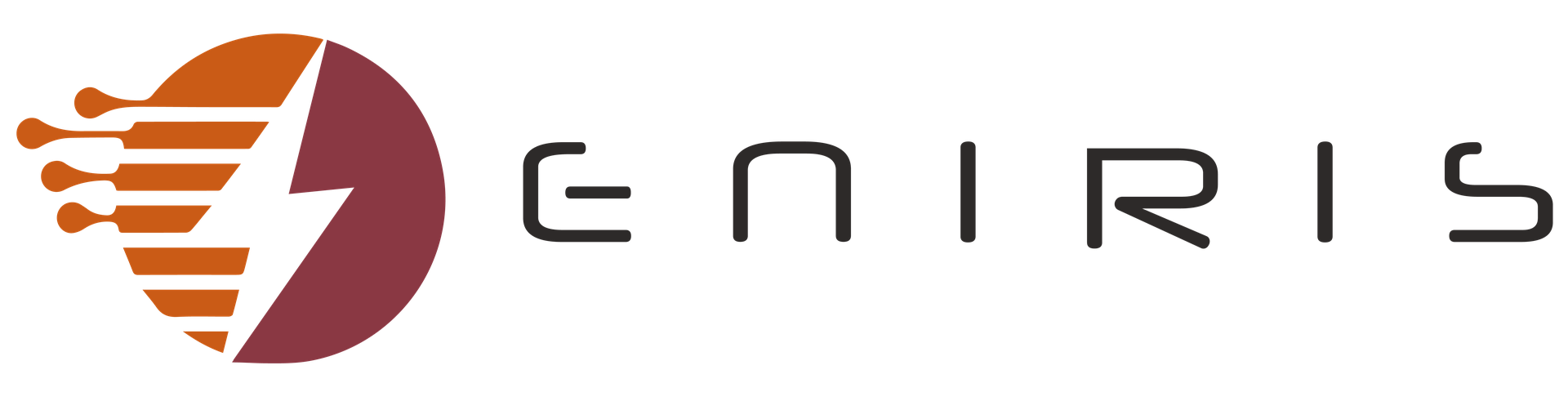 Logo of Eniris featuring a stylized orange and maroon circle with a lightning bolt and the word "ENIRIS" in sleek, modern font.