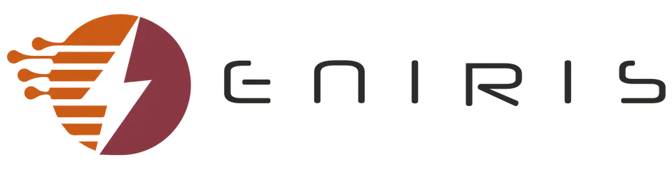 Logo of Eniris featuring a stylized orange and maroon circle with a lightning bolt and the word "ENIRIS" in sleek, modern font.