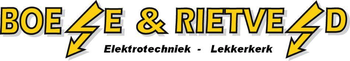 Logo of Boele & Rietveld Elektrotechniek, featuring yellow text with lightning bolts, indicating an electrical focus, and "Lekkerkerk" below.