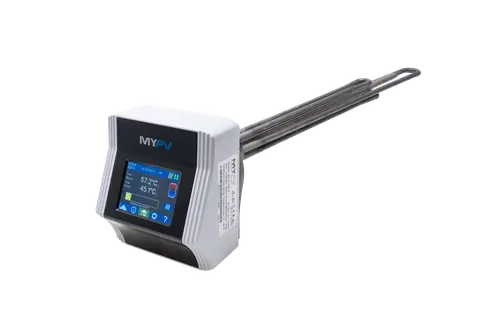 The AC ELWA 2 from my-PV features a color touch screen and integrated heating element with dimensions 580 x 133 x 117 mm