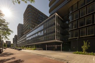 Entrance of a parking garage from an office building