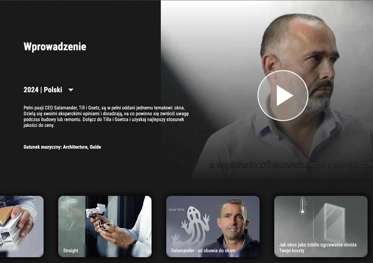 A screenshot of a website with a video of a man and a text that reads "Wprowadzenie".