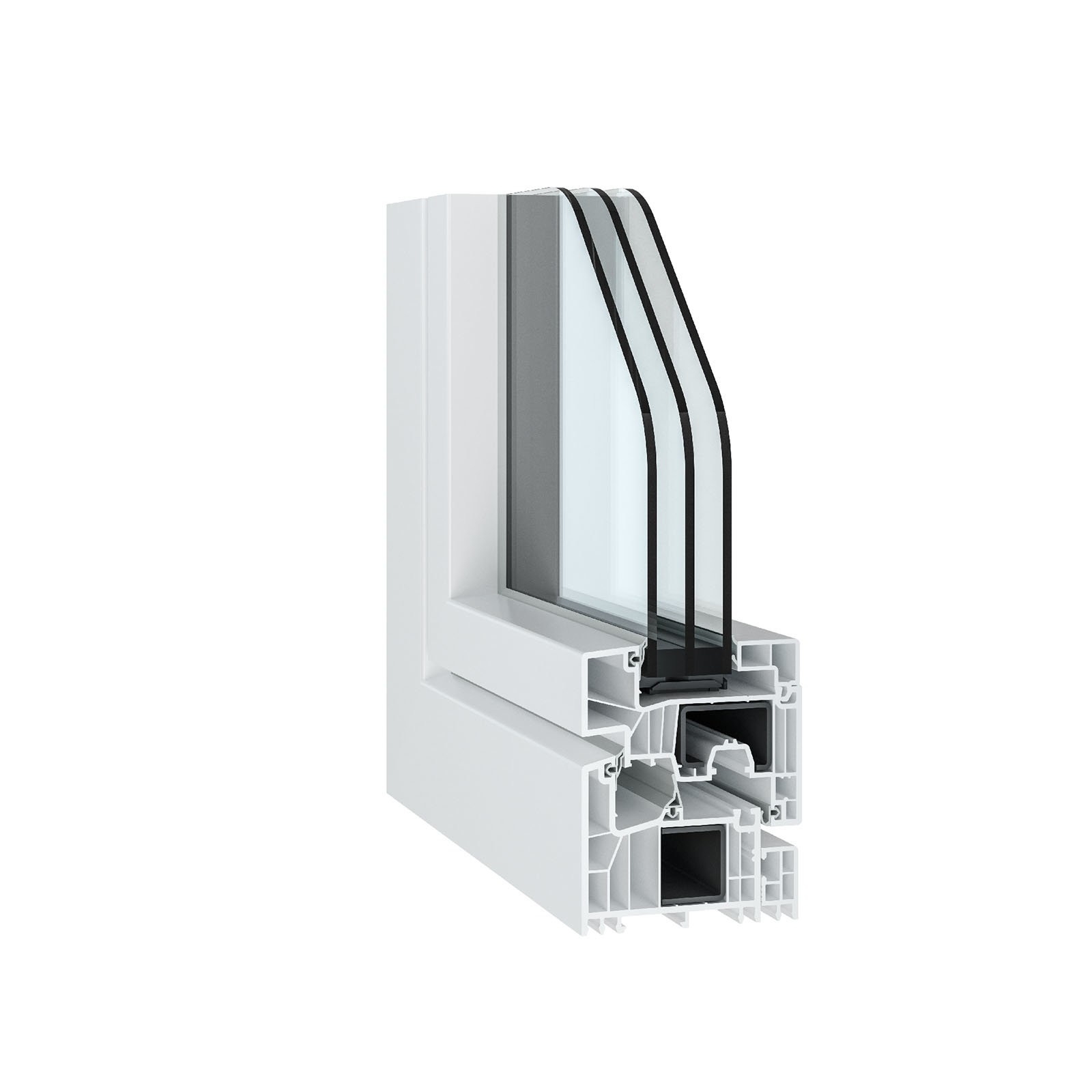 Uma moldura de janela branca com borda preta e um painel de vidro, exibindo um design moderno e elegante.