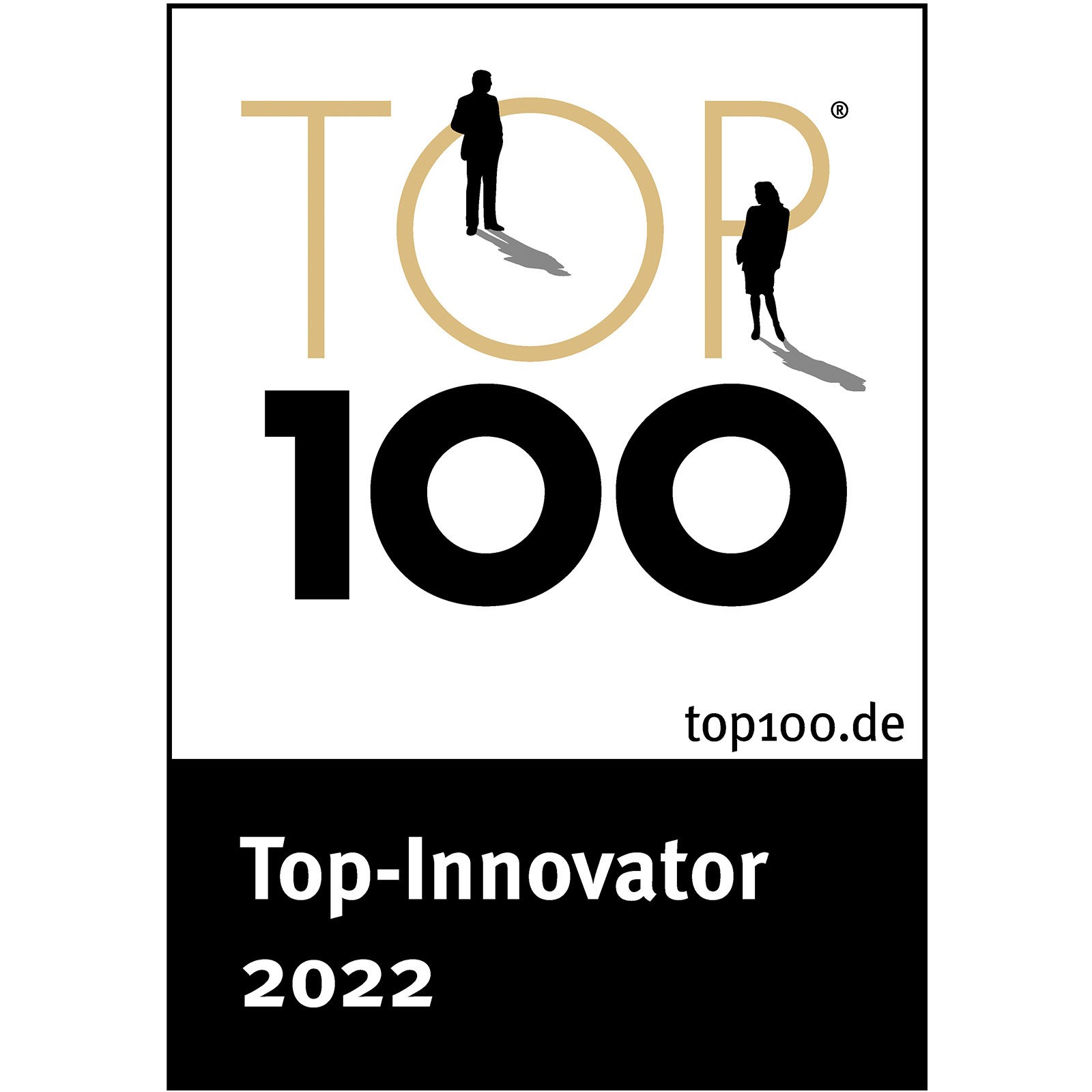 Logo de Top 100 Top-Innovador 2022 con dos siluetas de personas dentro de un círculo y el texto "Top 100" debajo de él.