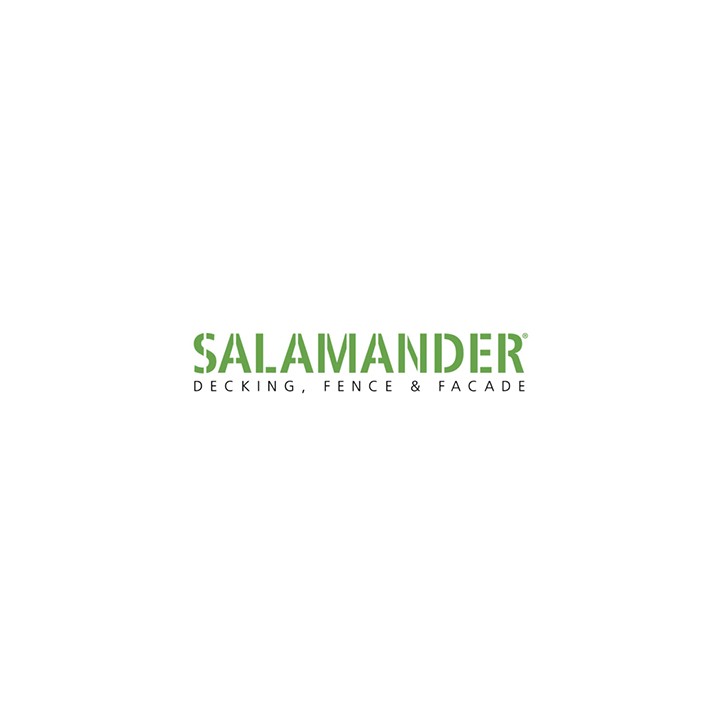 The Salamander logo, featuring the brand name in bold green letters with a smaller font underneath reading "Decking, Fence & Facade".