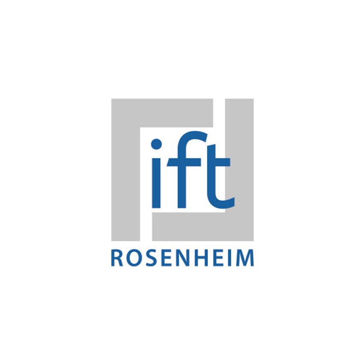 Logo firmy ift Rosenheim, przedsiębiorstwa o niebiesko-szarej kolorystyce, zawierające litery "ift" w charakterystycznej czcionce.
