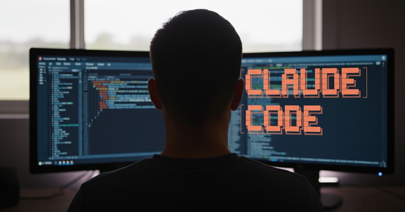 coder sitting in front of computer running claude. this is ai-generated.
