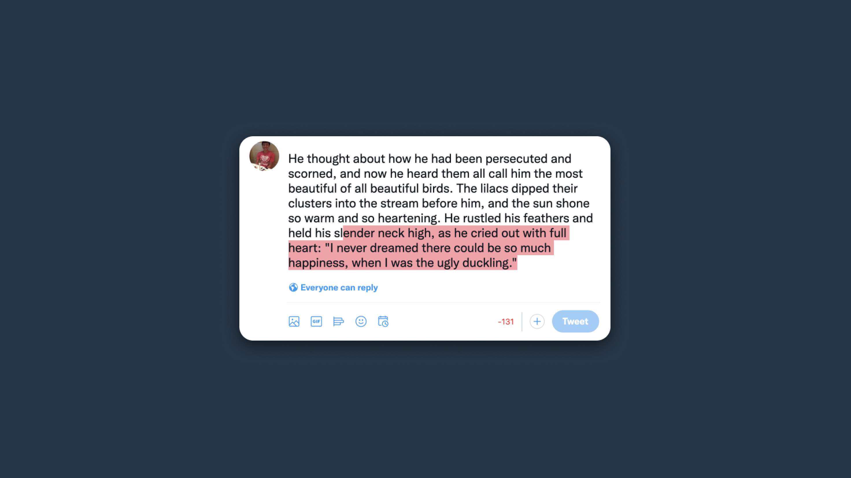 The pink highlight indicates content that exceeds the character limit of tweets.