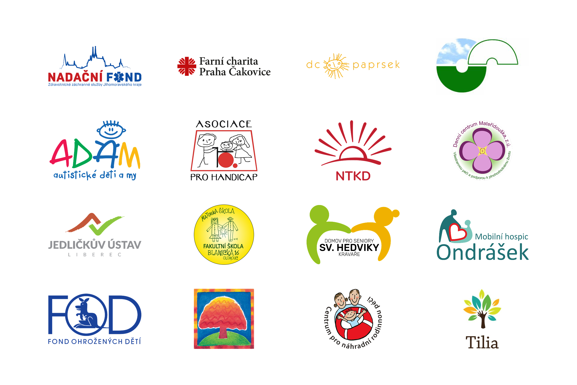 Koláž z log zapojených charitativních organizací.