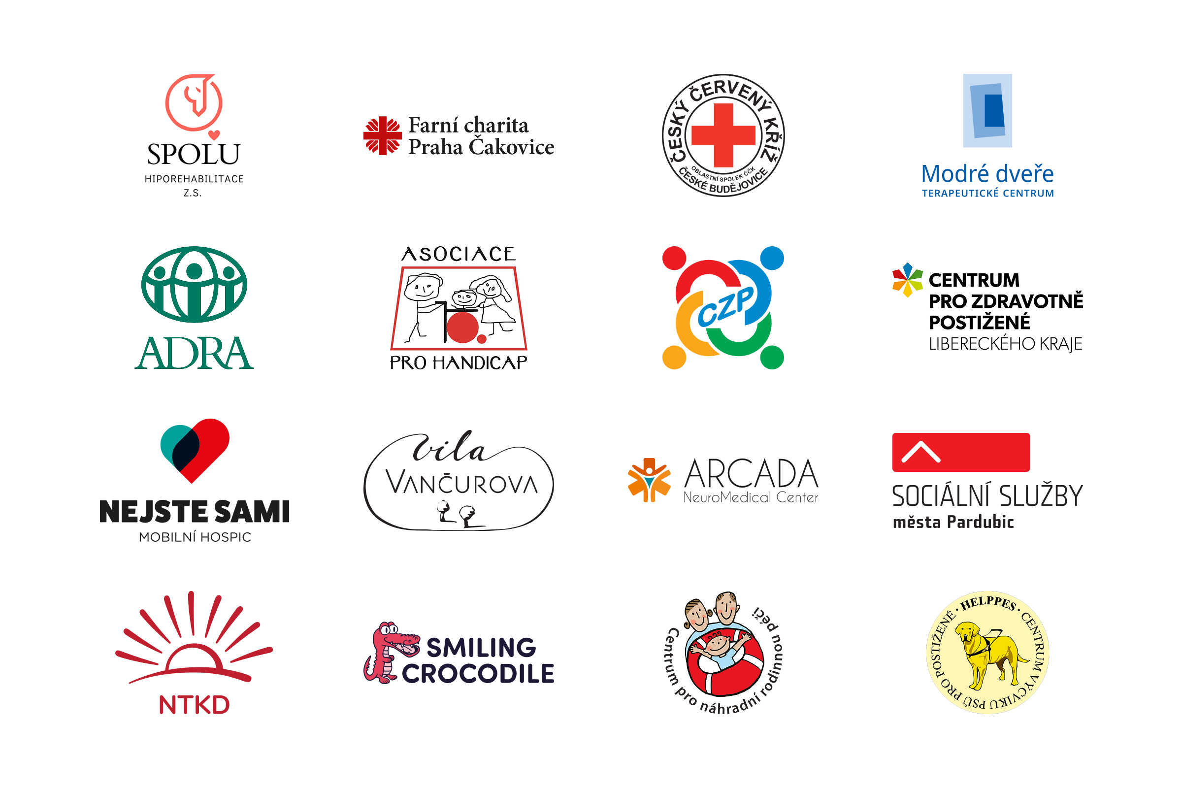 Koláž s logy charitativních organizací.