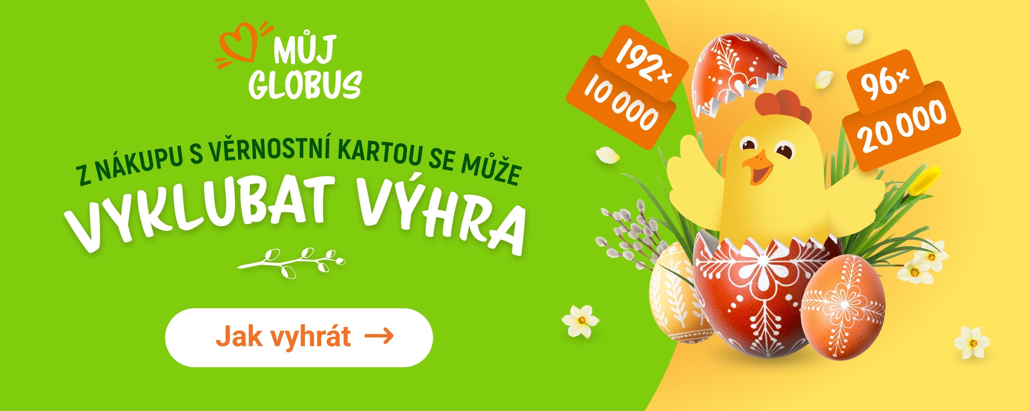 Oranžový banner s dodávkou, na které jsou zobrazeny potraviny. Text zní „PŘÍMO Z GLOBUSU K VÁM“ a „VÍCE NEŽ 30 000 PRODUKTŮ“.