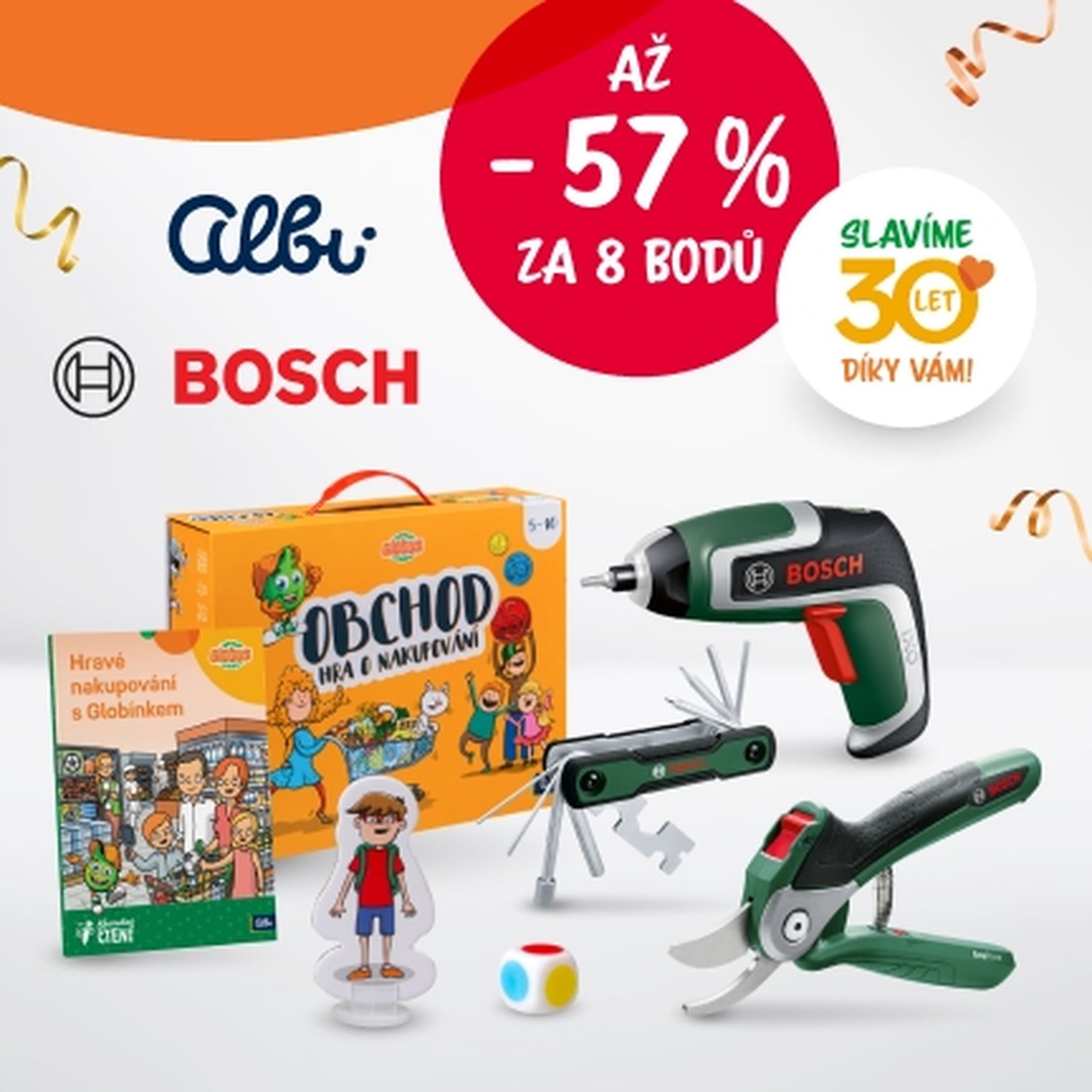 Marketingový banner s nářadím Bosch a hrami Albi se slevou až 57%.