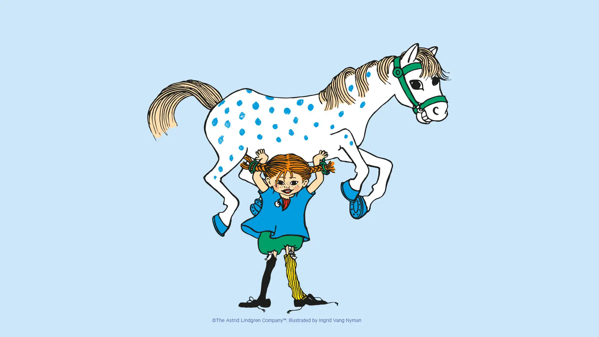 Pippi lifting the horse