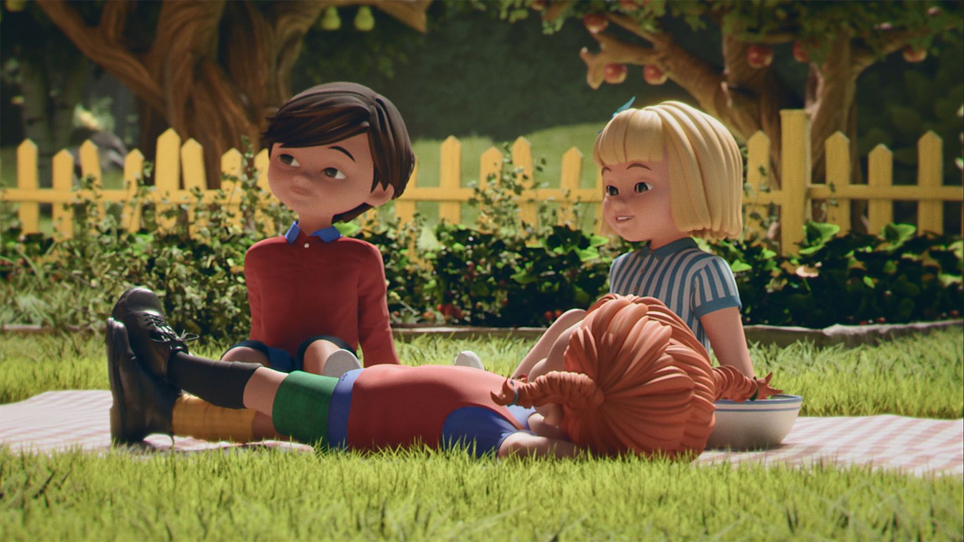 Pippi, Tommy och Annika har picknick