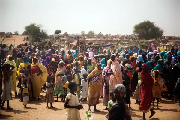 Vluchtelingen in een kamp voor interne vluchtelingen in Noord-Darfur