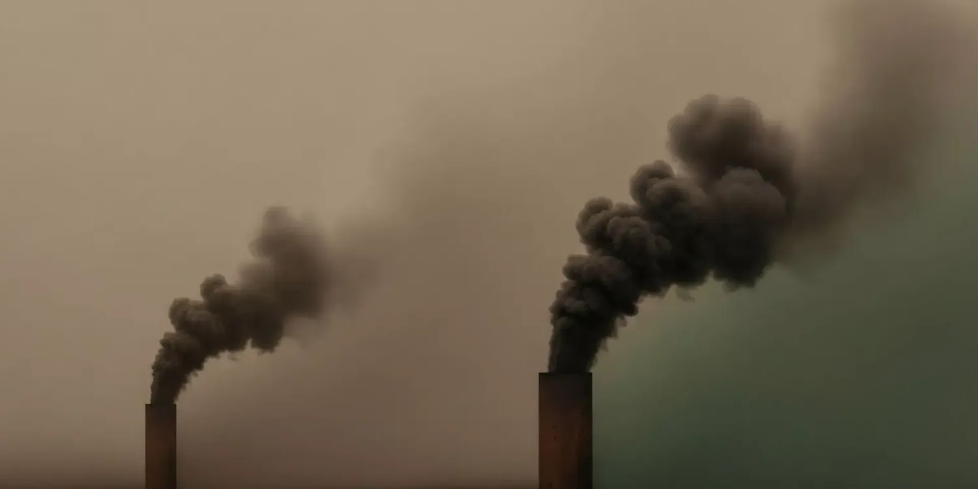 beeld van 2 schouwen die donkere rook uitspuwen