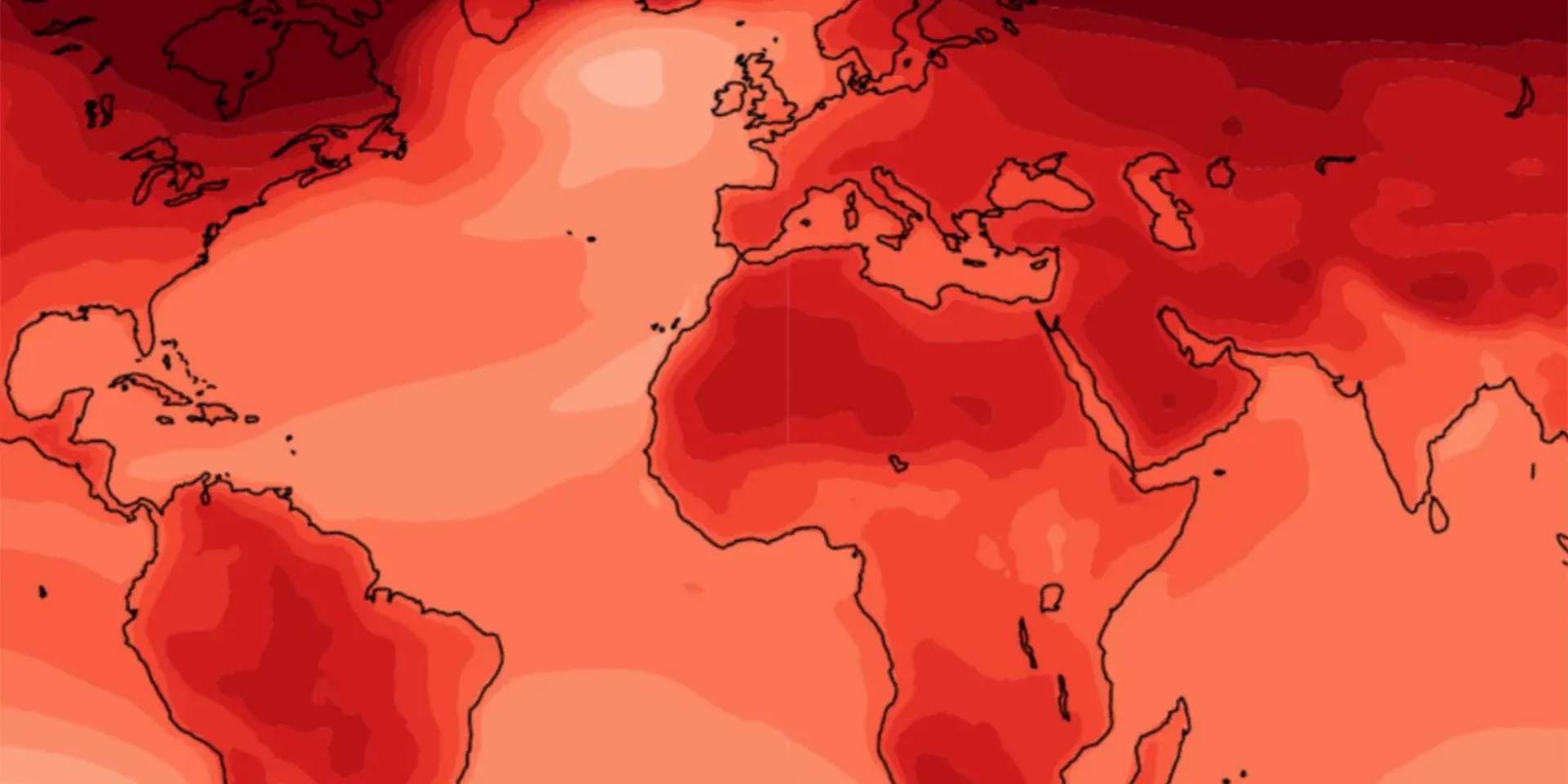 Detail van een felrood gekleurd temperatuurkaart van de aarde
