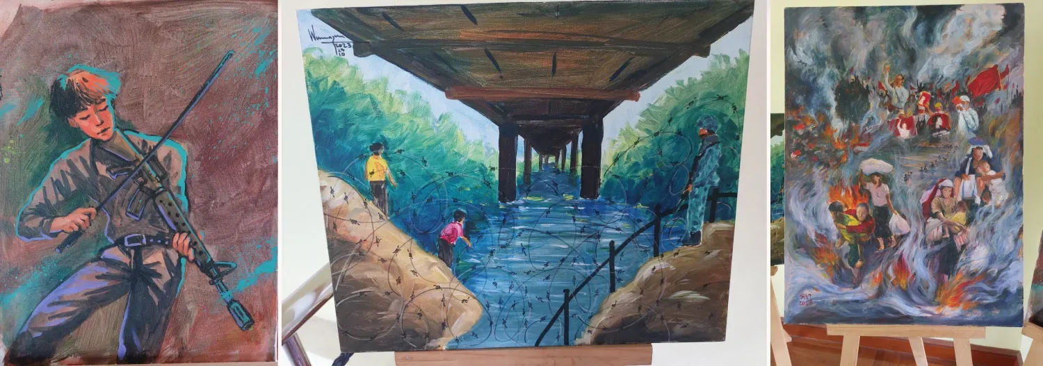 collage van drie schilderijen