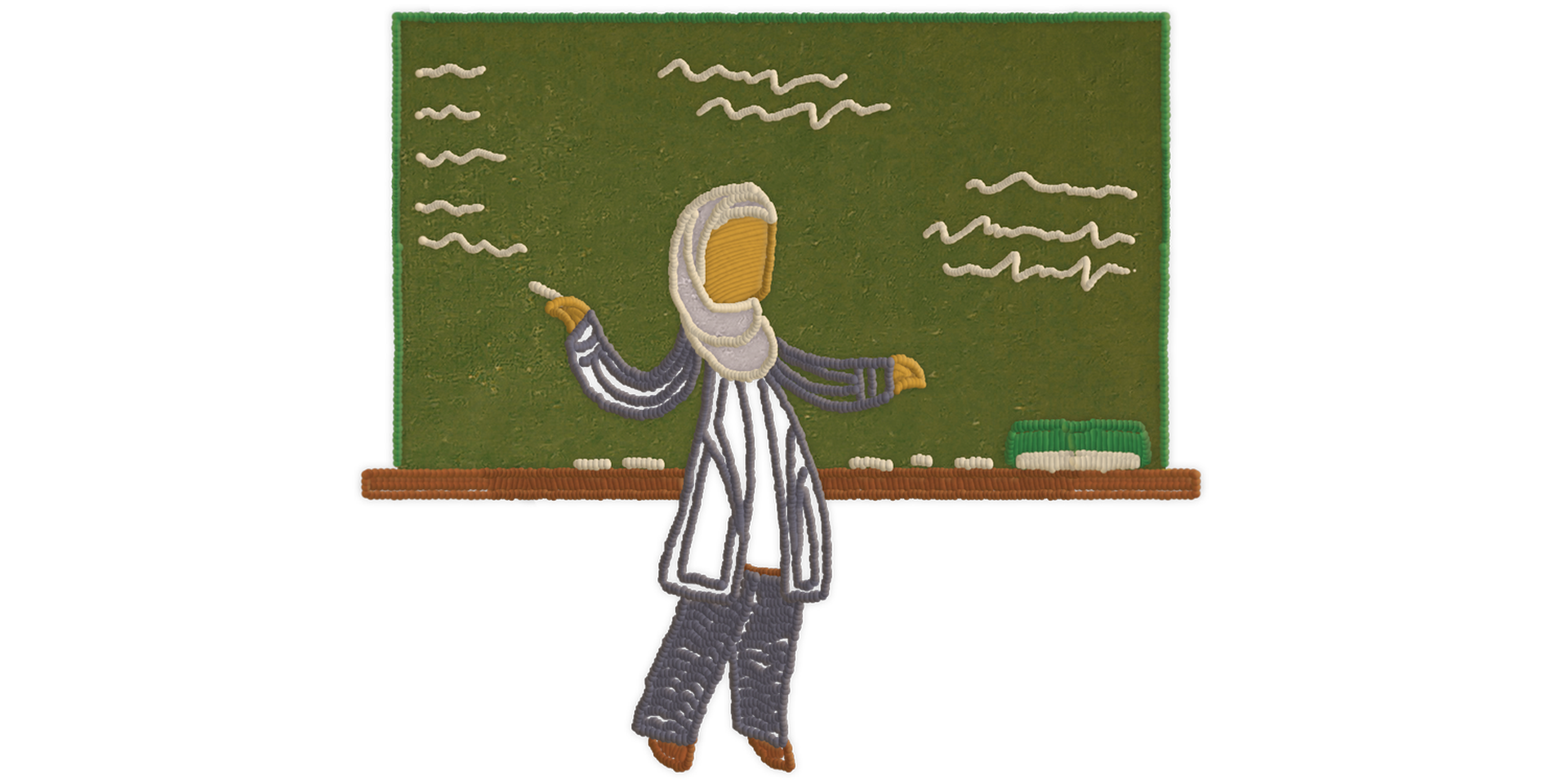 Illustratie van een leerkracht met hoofddoek voor een klaslokaal