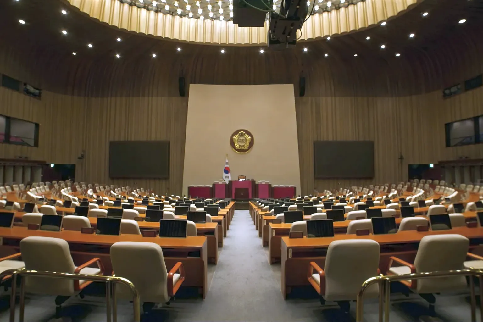 Een leeg parlement in de Zuid-Koreaanse hoofdstad Seoul