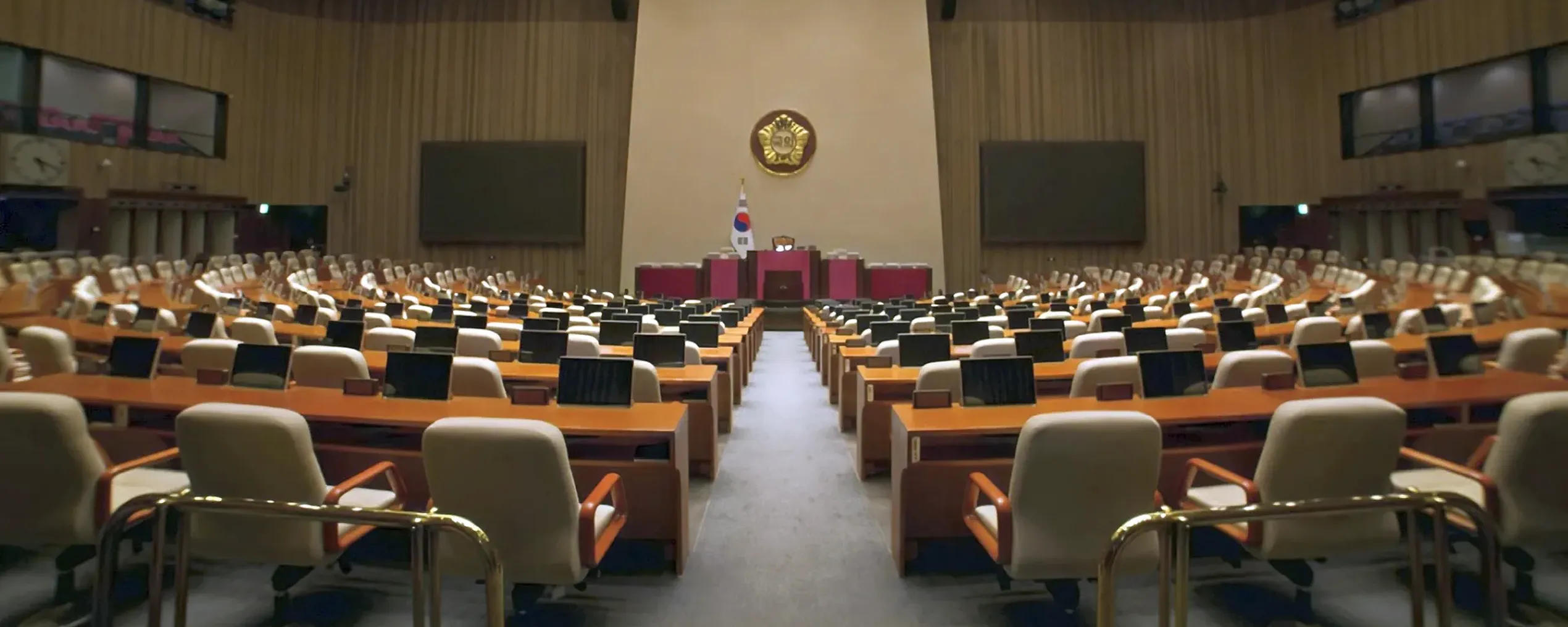 Een leeg parlement in de Zuid-Koreaanse hoofdstad Seoul