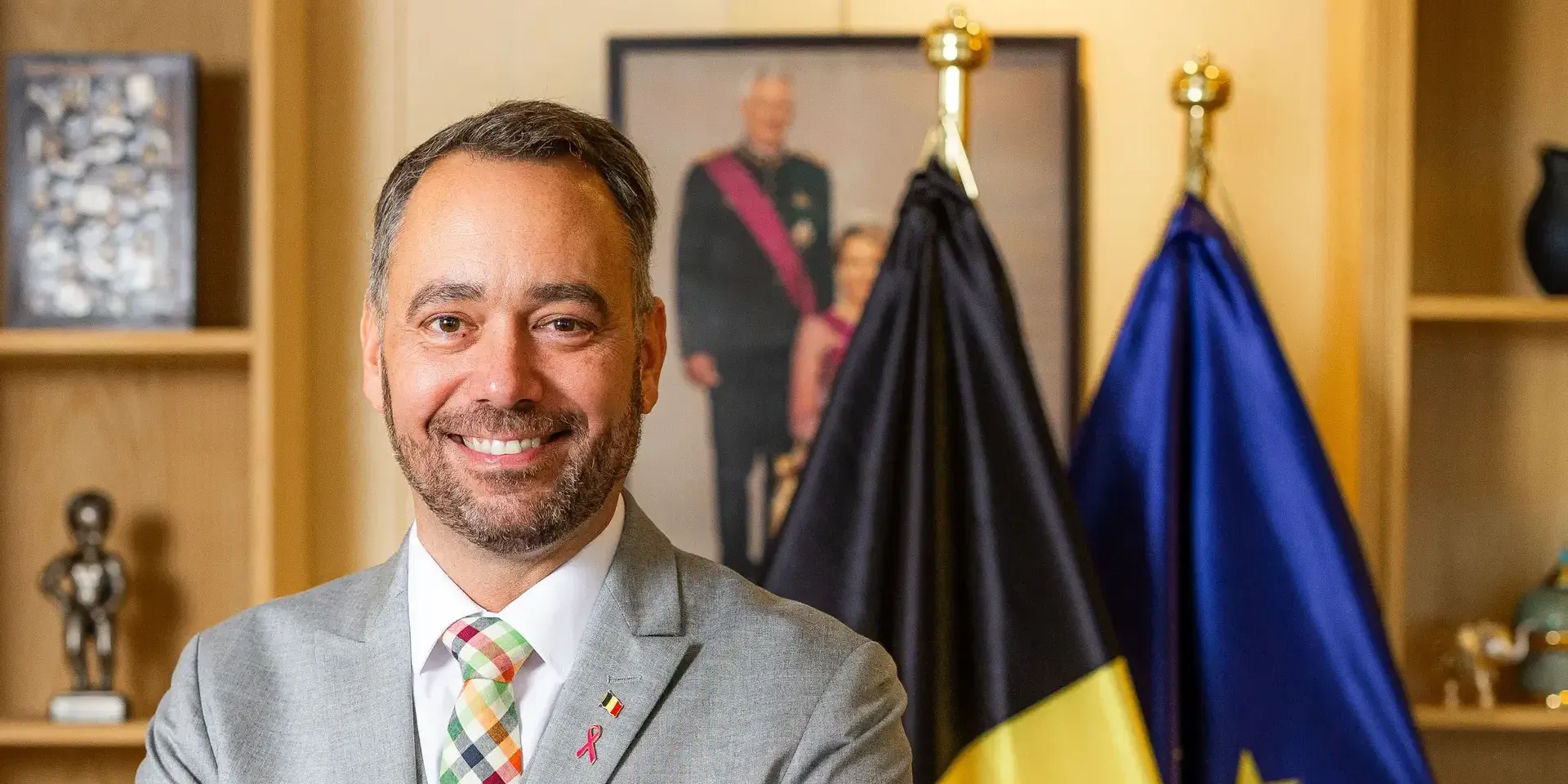 portret van Maxime Prévot, voorzitter van de Franstalige christendemocraten (Les Engagés)