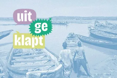 beeldcollage met een rivier en visserssloepen
