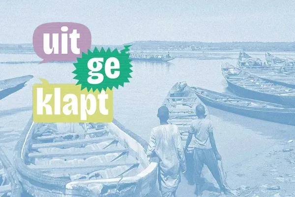 beeldcollage met een rivier en visserssloepen