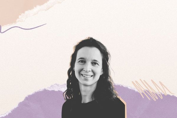 Collage met portret van Mieke Schrooten