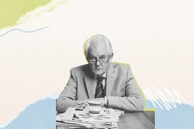 Collage met portret van MO*columnist Geert Van Istendael