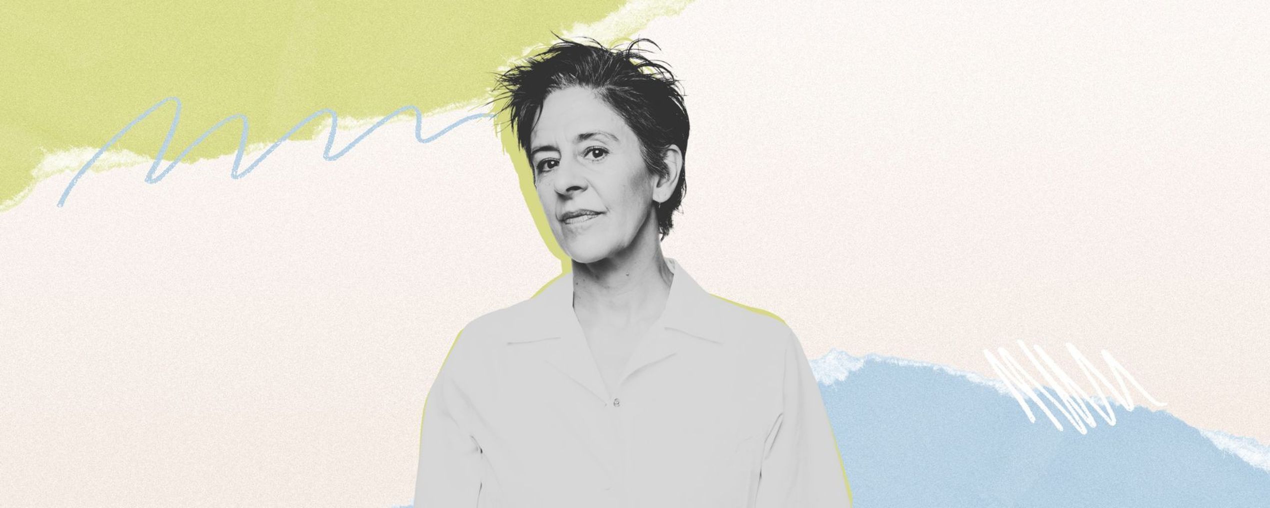 compositiebeeld met een portret van columniste Bieke Purnelle