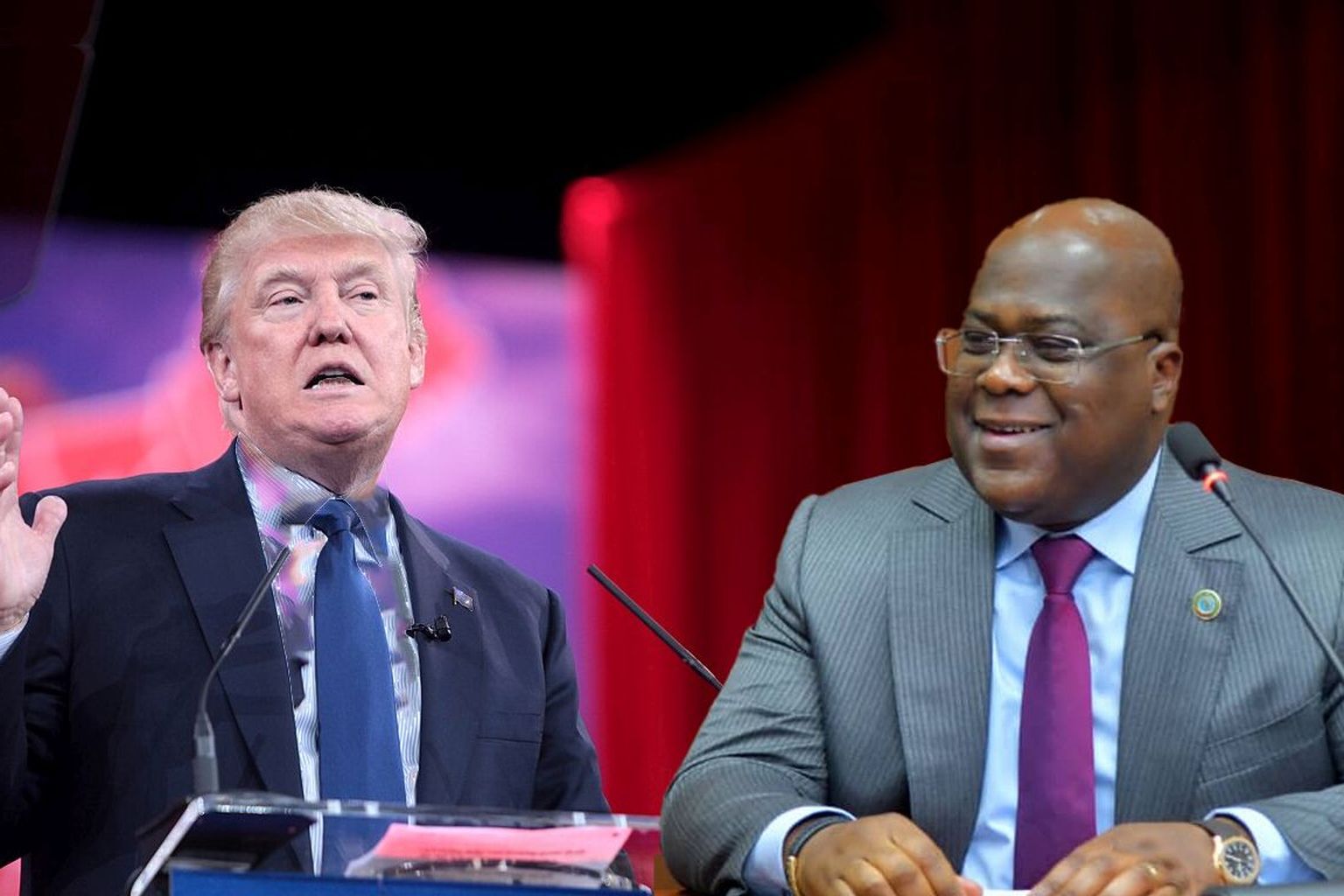 Fotocollage met president Kagame (Rwanda), president Trump (VS) en Tshisekedi (DRC)