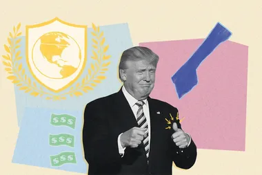 Collage met portretbeeld van Trump