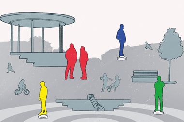 Illustratie van een groep mensen op het Betlehemplein.