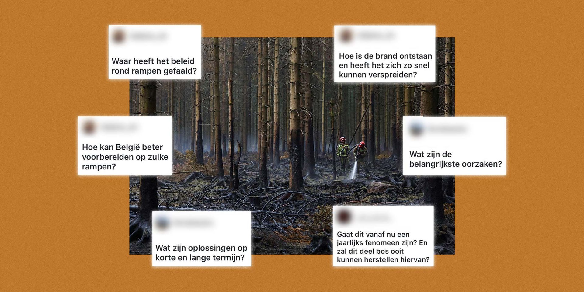 Belgische brandweermannen aan het werk in een bos in Waimes.