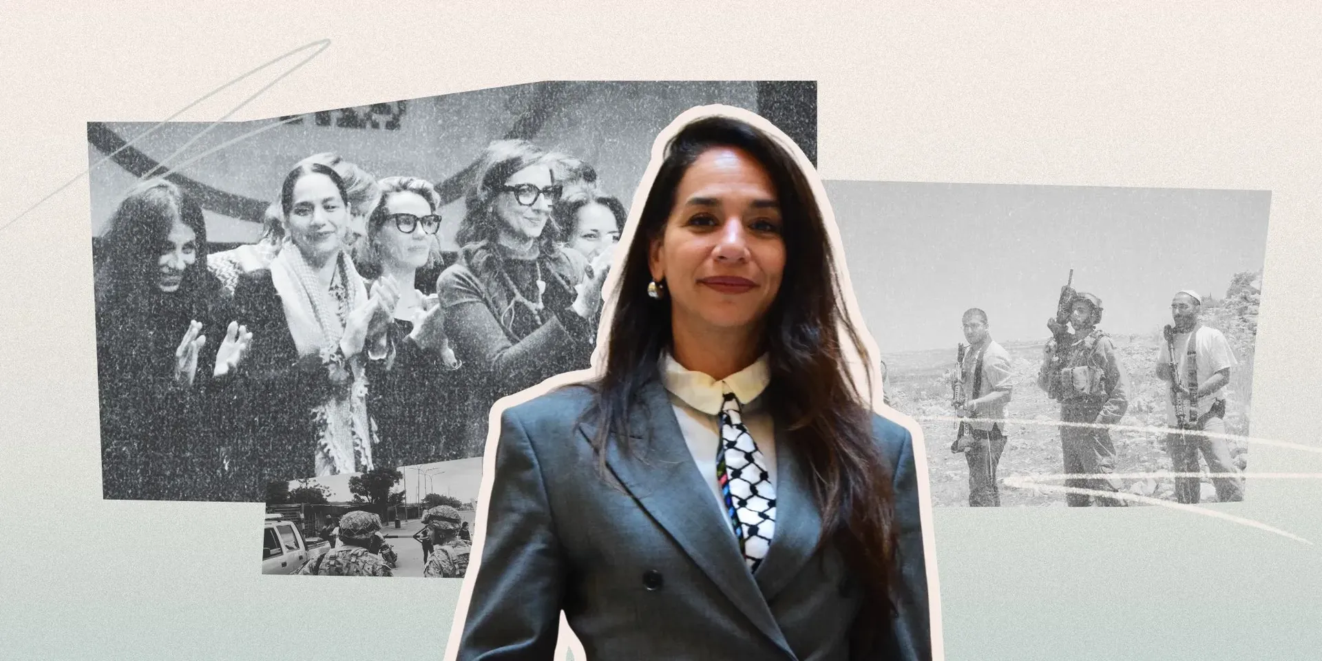 Collage met portretfoto van Noura Erakat