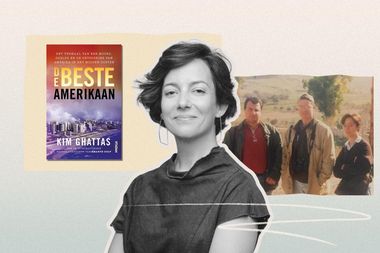 Collage met een portretfoto van Kim Ghattas