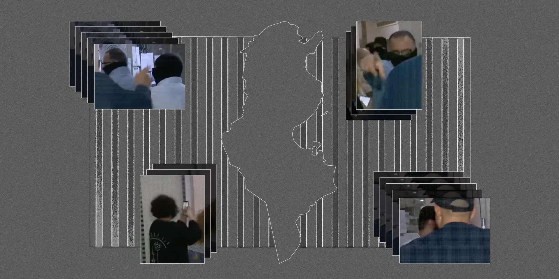 collage met kleine foto's van de arrestatie van journalist El-Heni