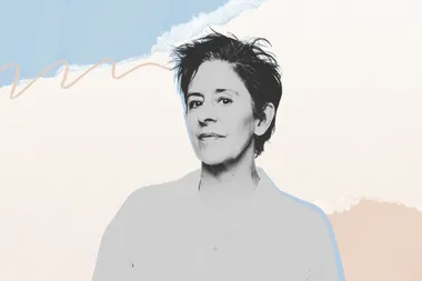 Collage met portret van Bieke Purnelle