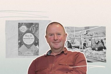 Collage met een portretfoto van Julian Baggini