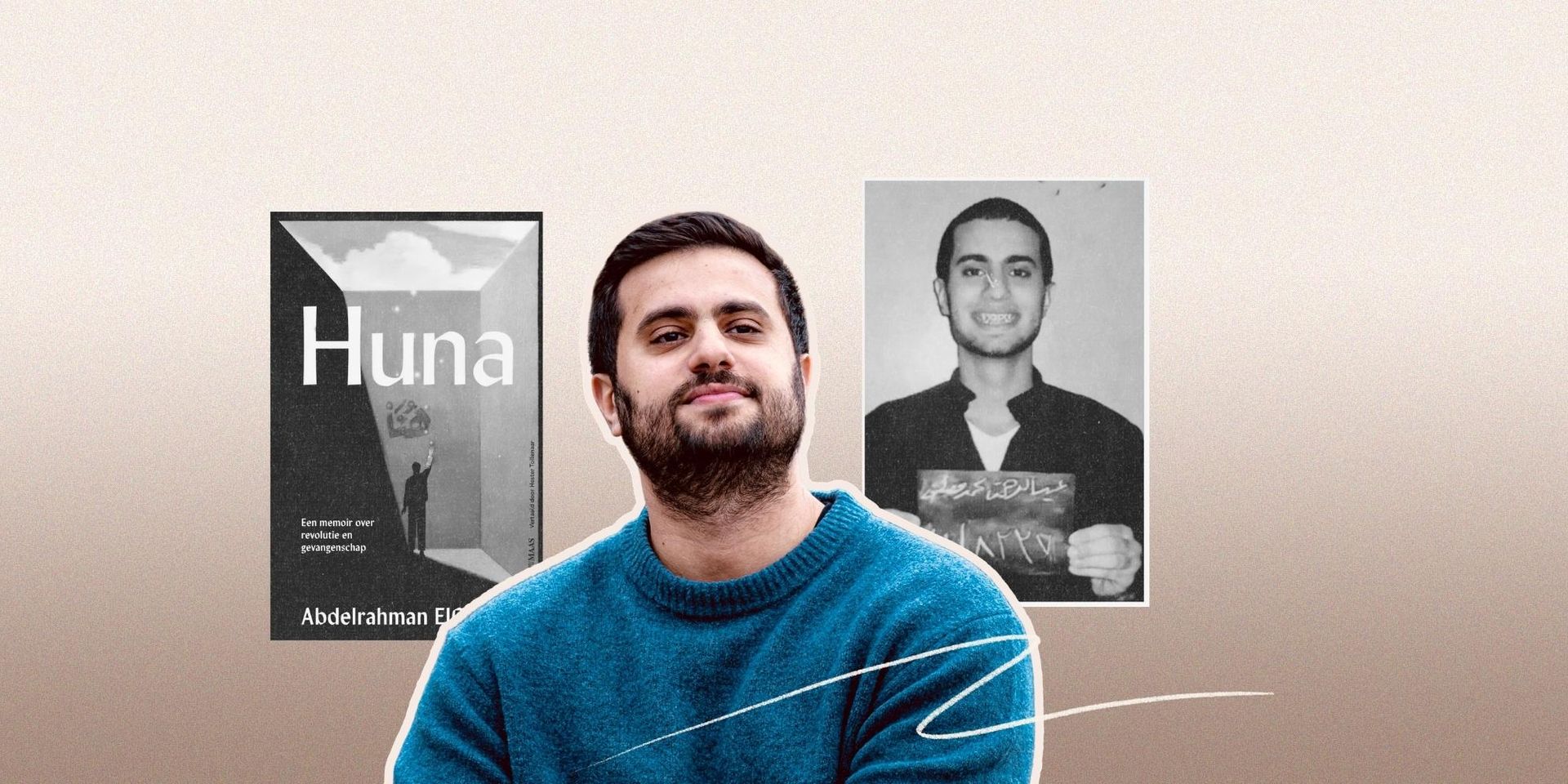 Collage met een portretfoto van Abdelrahman ElGendy