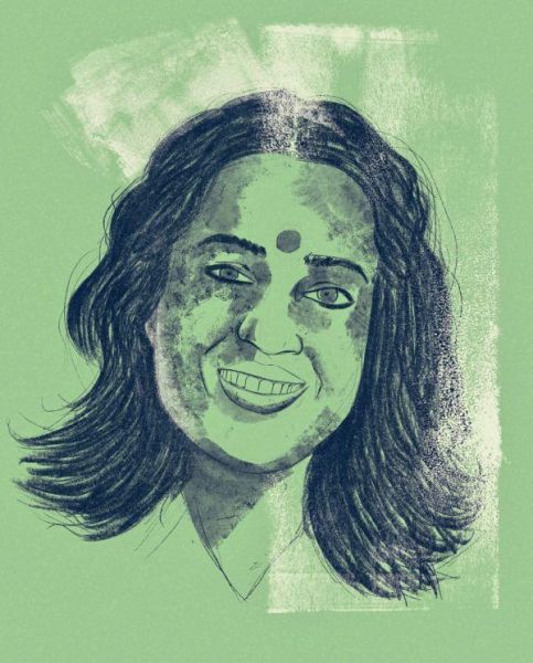 Getekend poortret van psychologe Lakshmi Bhatia