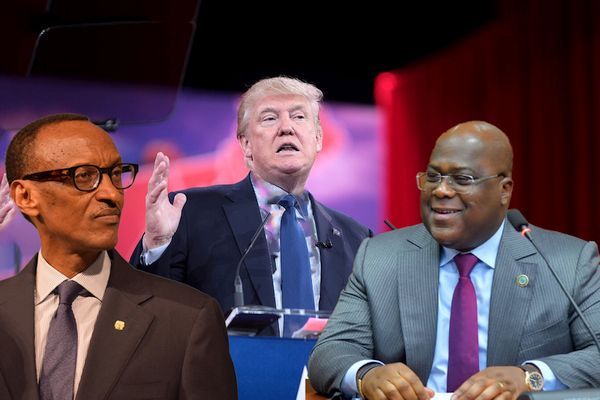 fotocollage van de presidenten van Rwanda, de Verenigde Staten en de Democratische Republiek Congo