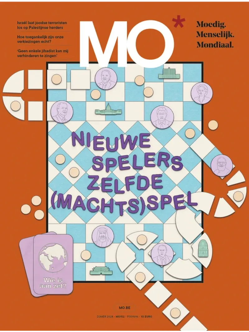 Cover of MO* magazine featuring a board game layout with text: "Nieuwe Spelers Zelfde (Machts)spel" and various illustrations.