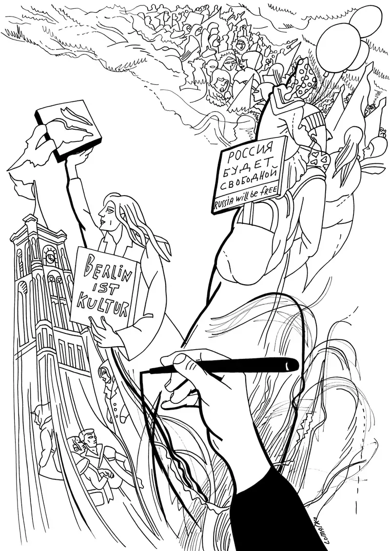 Zwartwit tekening van Victoria Lomesko getiteld "Two Lives"