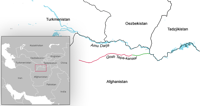 kaart van Afganistan met het Qosh Tepa-kanaal en de omliggende landen