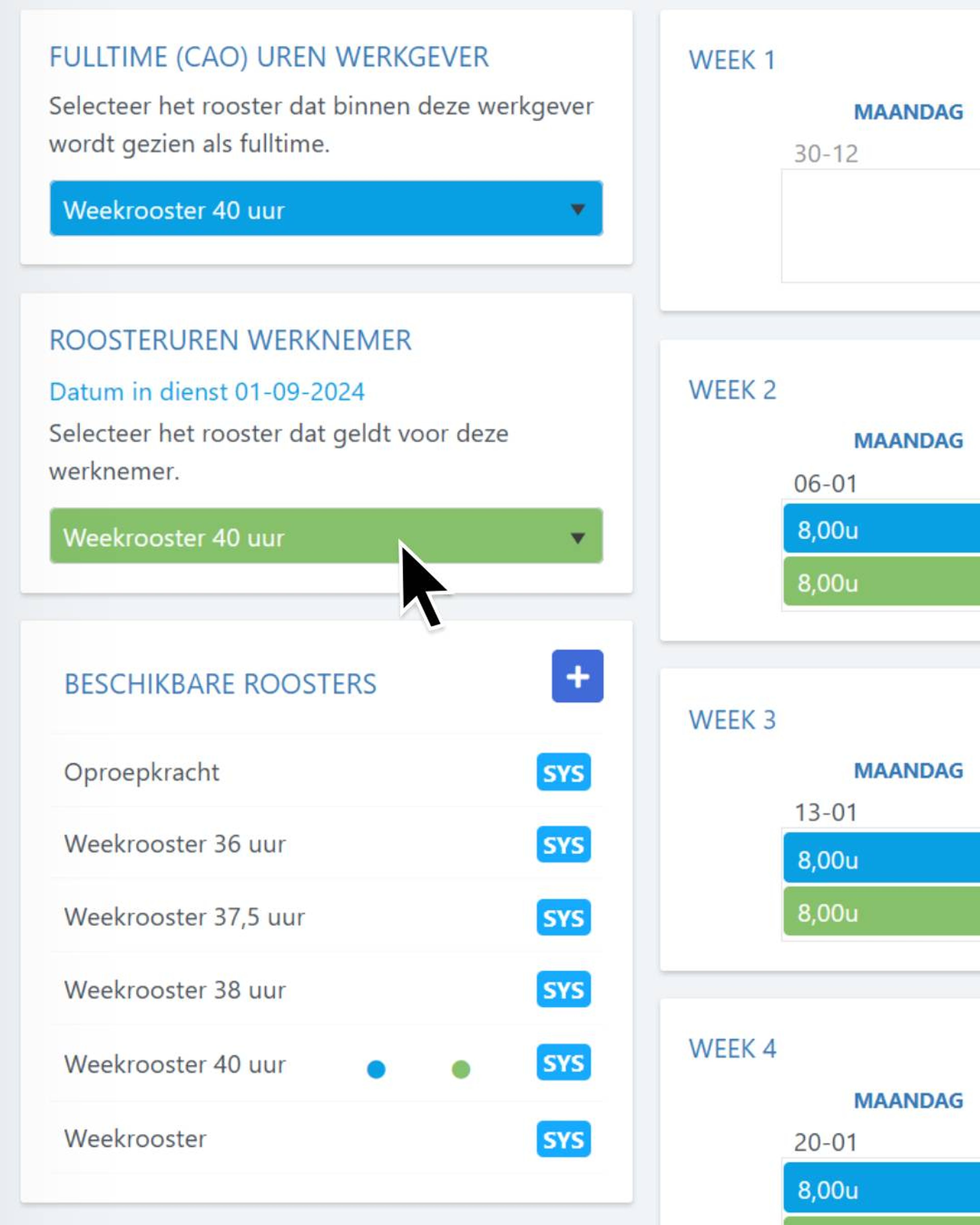 Rooster selecteren SalarFusion